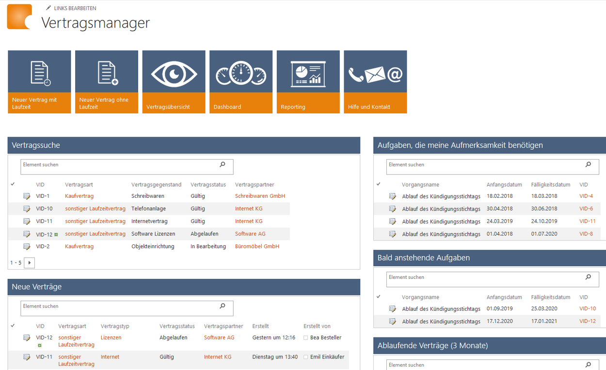 Vertragsmanagement Office 365 SharePoint Online