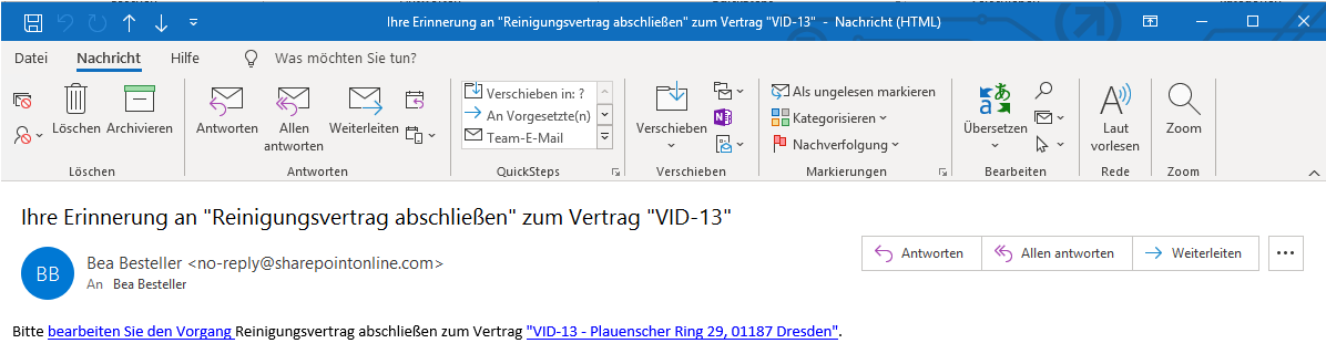 automatische E-Mail Benachrichtigung