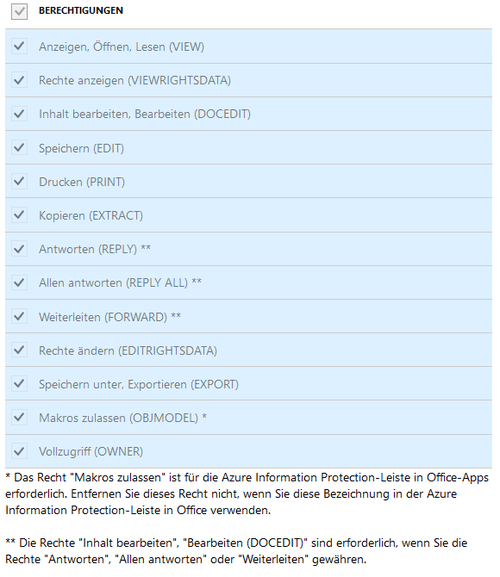 AIP Berechtigungen Azure Information Protection